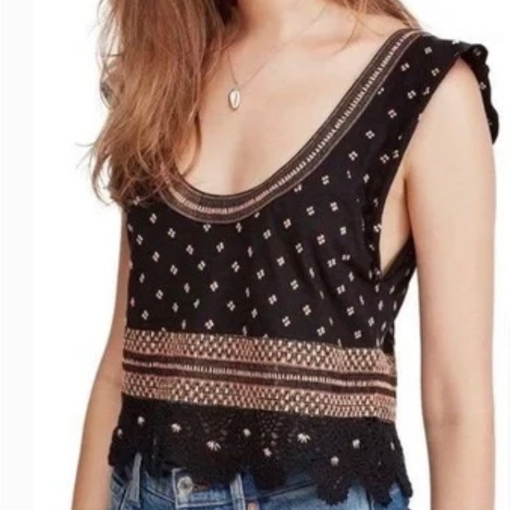 Free People Floral Embroidered Crop Top